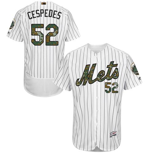 Mets #52 Yoenis Cespedes White(Blue Strip) Flexbase Authentic Collection Memorial Day Stitched MLB Jersey - Click Image to Close